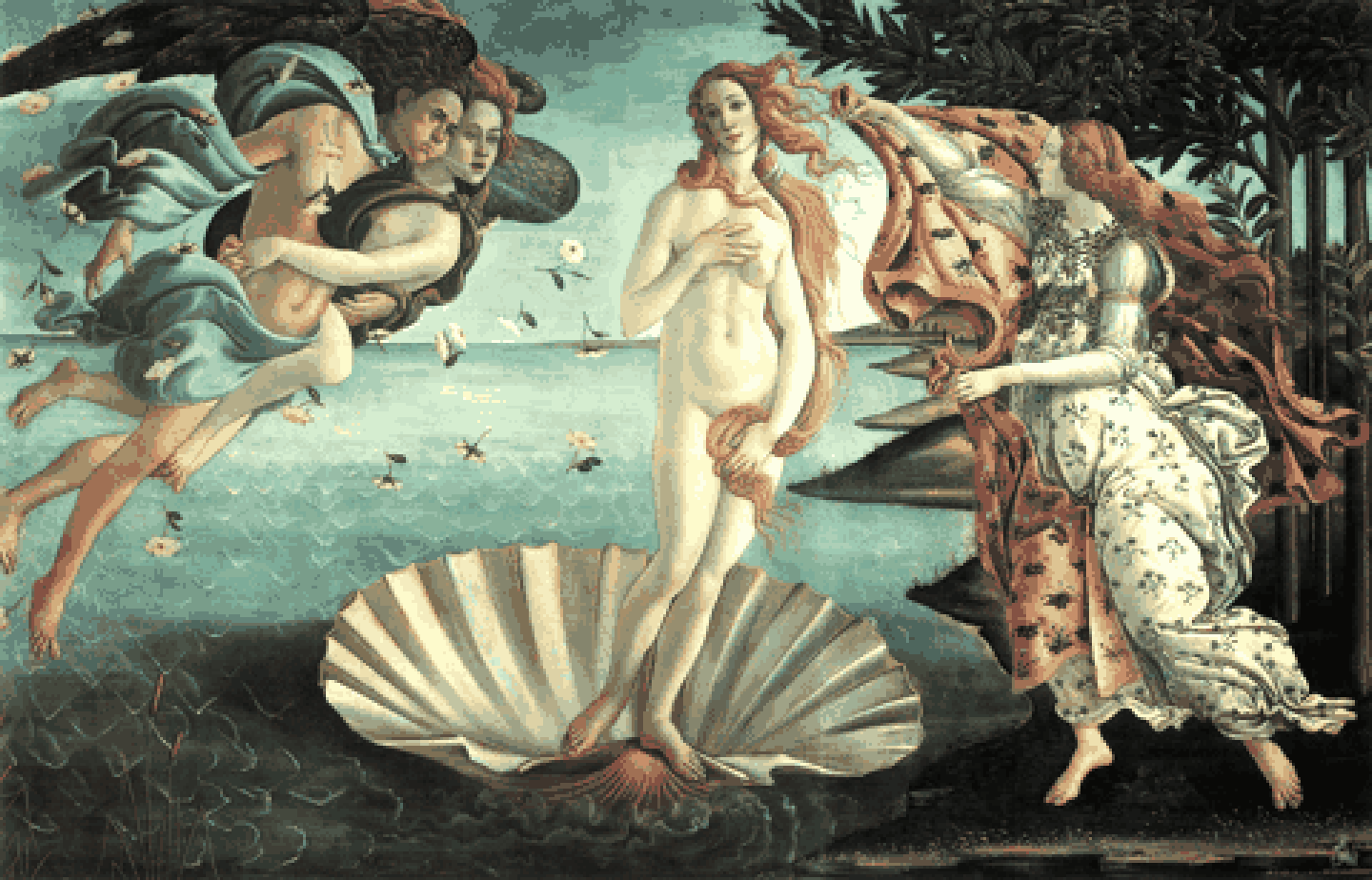 Pixel interpretation of Botticelli's Birth of Venus